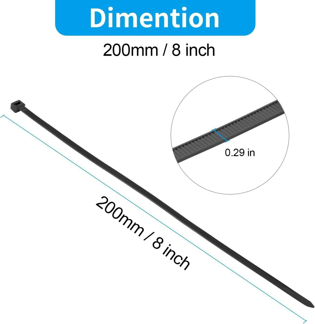 XINGO 8 Inch Blue Zip Ties Heavy Duty 100 Pack, 120 LBS Tensile Strength, Premium Nylon Cable Wire Ties, Self-locking Plastic Ties for Indoor and Outdoor Use