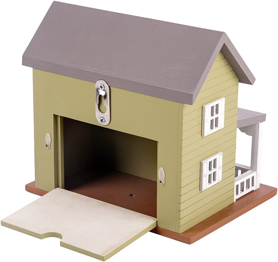 Decorative Wooden Birdhouse for Outdoor Hanging – Handcrafted Miniature Cottage Style with Blue Roof, Front Porch, and Balcony – Garden or Backyard Décor for Wild Birds (Mossy Green Victorian)