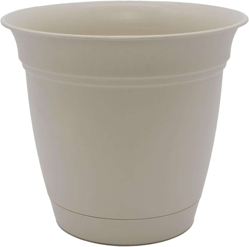 The HC Companies Eclipse Round Planter with Saucer - Outdoor & Indoor Plant Pot with Drainage Holes - Lightweight, UV-Resistant Plastic Pots for Plants, Flowers & Herbs (6” Cottage Stone, Pack of 1)
