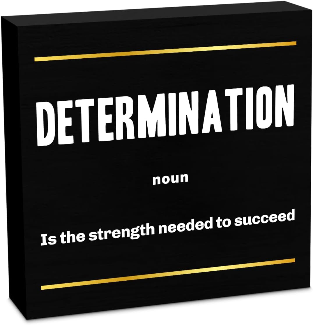 Determination Noun Entrepreneur Black Wooden Box Sign, Inspirational Office Decor Decorative Table Shelf Desk Decor, Rustic Workplace Farmhouse Home Bedroom Office Decorations Desk Accessories