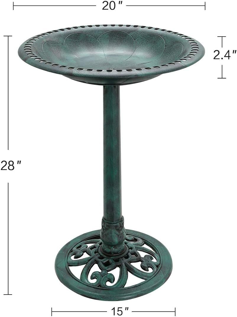 KKY 28 Inch Bird Bath Outdoor Garden Resin Lightweight Retro Courtyard Art Green Color