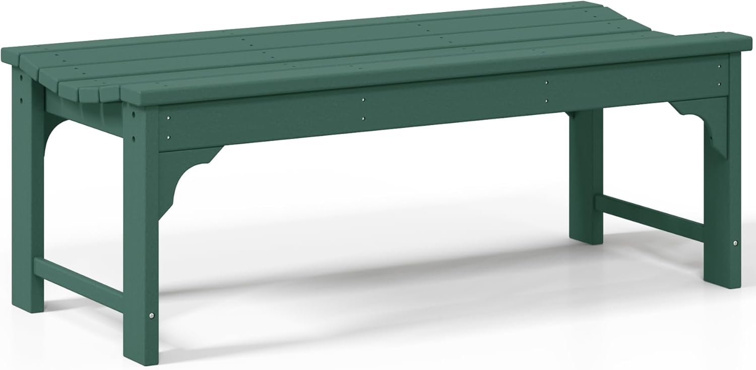 Outdoor Benches Weatherproof, All Weather Resistant Park Bench Poly Lumber Backless Garden Bench Seat for Entryway Front Porch, Dark Green