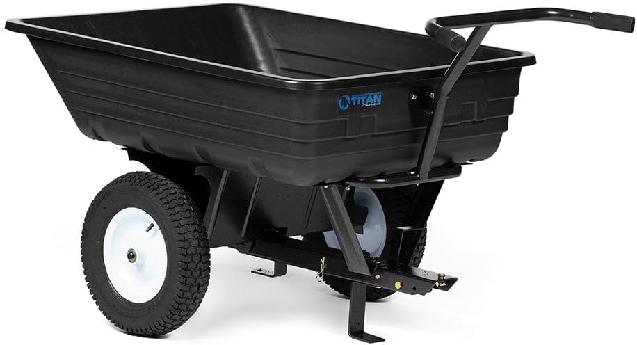 Titan Attachments 650 LB (10 Cu. Ft.) Economy Tow-Behind Poly Dump Cart for Lawn