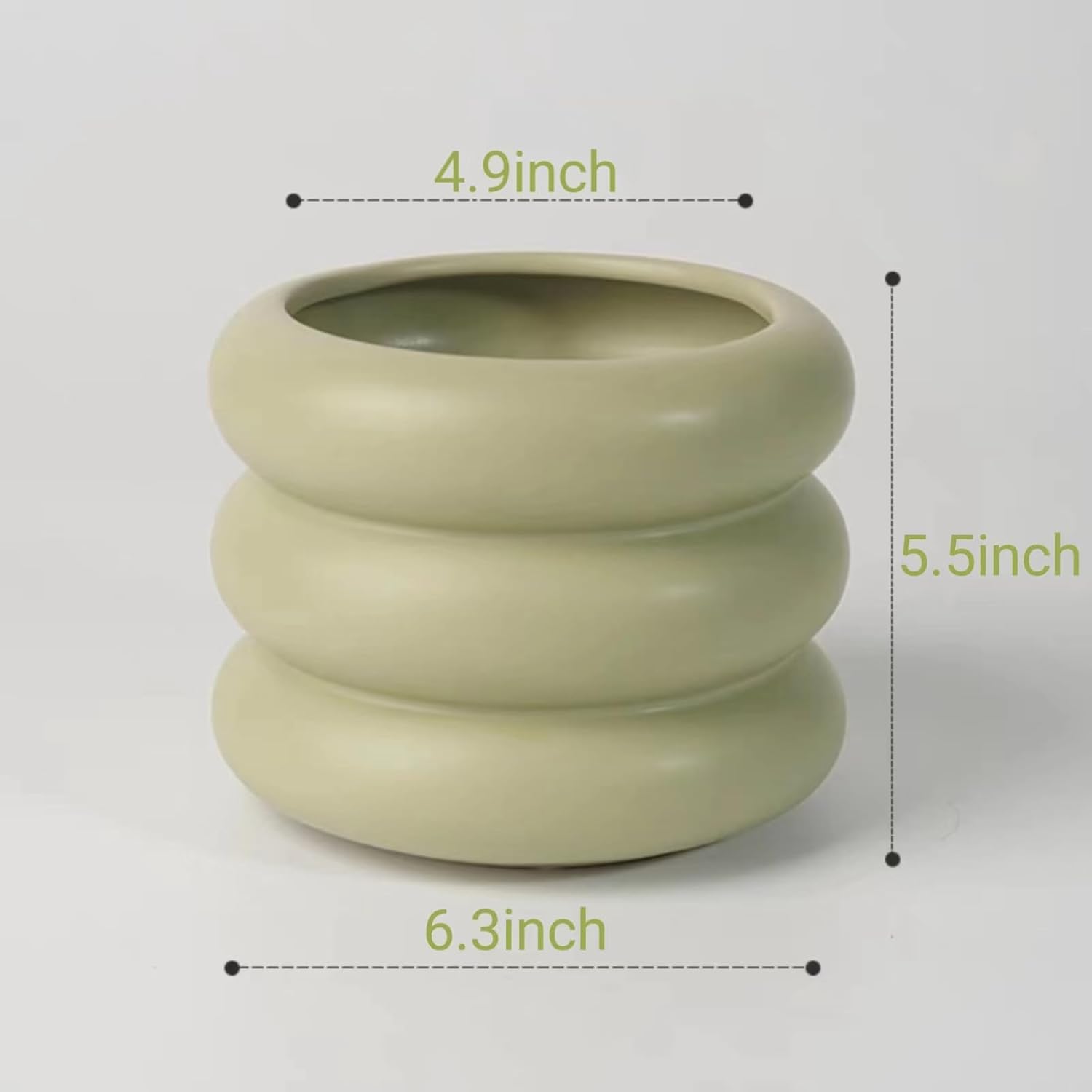 Ceramic Plant Pot Indoor, 6.5 Inch Flower Pot with Drainage Hole, Tiered Bubble Design Ceramic Planter for Home & Office Decor (Green)