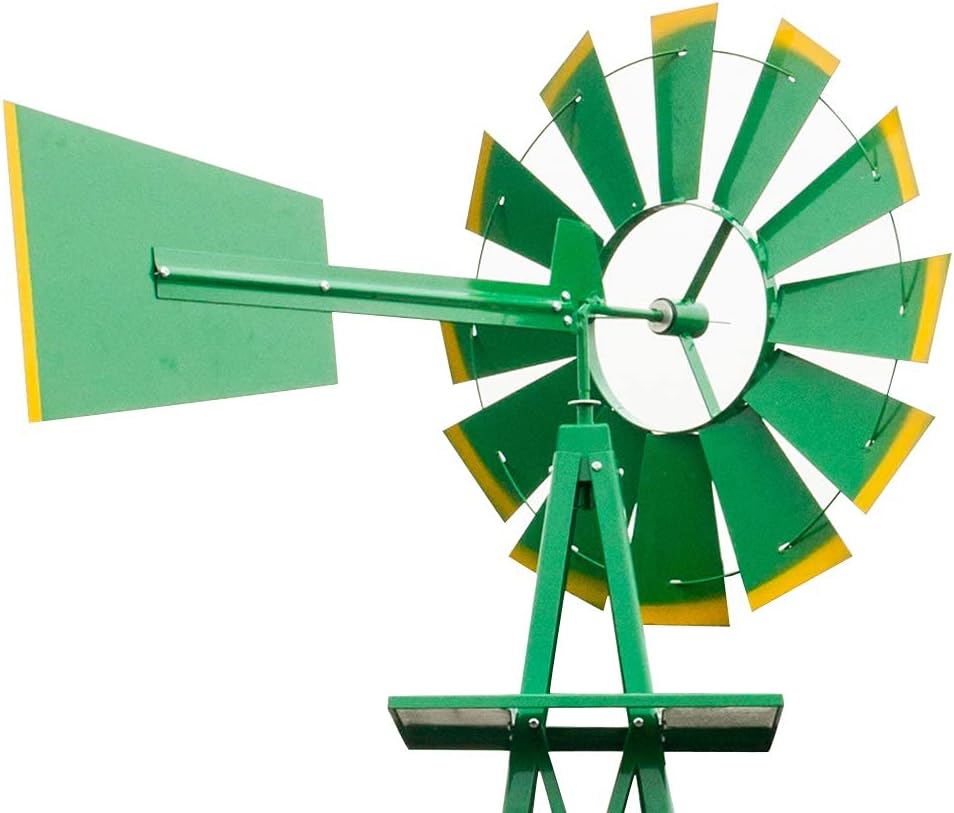 8FT Windmill for Yard Garden Decoration with Weather Vanes，Heavy Duty Outdoor Wind Mills, Large Metal Outdoor Windmill, Weather Resistant,Green