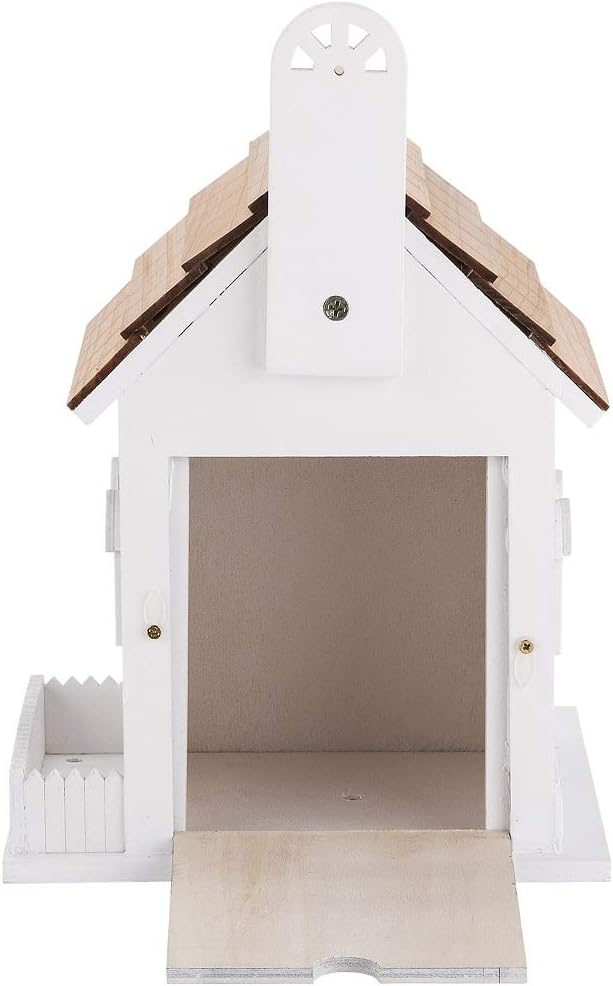 Decorative Wooden Birdhouse for Outdoor Hanging – Handcrafted Miniature Cottage Style with Blue Roof, Front Porch, and Balcony – Garden or Backyard Décor for Wild Birds (Country Colonial)