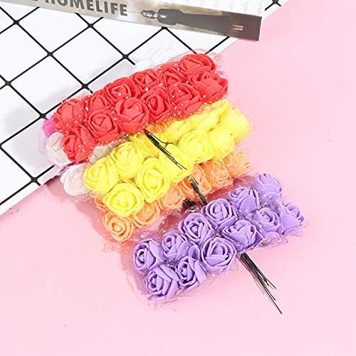 Mini Fake Rose Flower Heads 144pcs Mini Artificial Roses DIY Wedding Flowers Accessories Party Baby Shower Home Decorations(Bottom add Gauze) Yellow