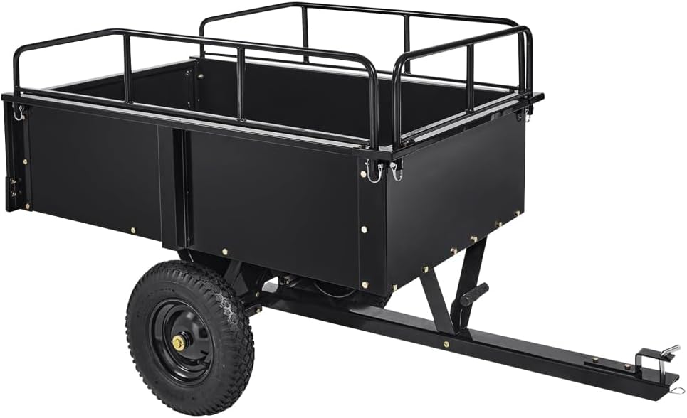 GarveeLife 750 lbs Heavy Duty Steel Dump Cart, 15 Cubic Feet Garden Utility Trailer with Removable Sides,Hand Pull or Foot Pedal Dump Cart for ATV, UTV, Lawn Mowers and Tractors