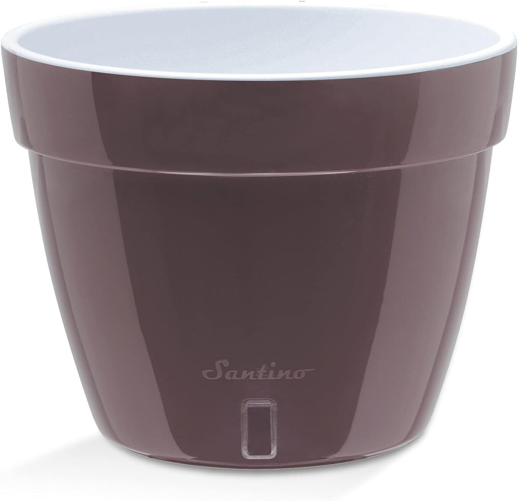 Santino ASTI 7.9 Inch Self Watering Planters Shade/White (Set of 3) for Indoor Plants - Premium Quality Modern Plastic Pot w/Water Level Indicator for All House Plants, African Violets and Dahlias