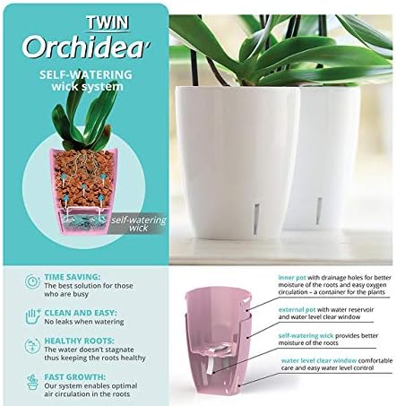 Santino 4.9 Inch ORCHIDEA Self Watering Pots for Orchids in Transparent - Decorative Wicking Planter with w/Great Aerification, Drainage and Water Level Indicator