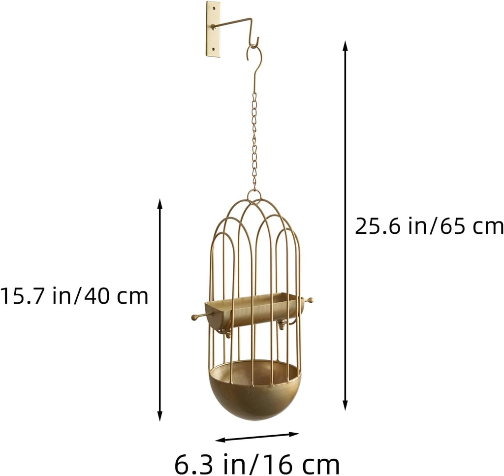 Haing Bird Feeder for Wild Birds, Metal Birdbath for Outdoods Garden Outside (Golden)