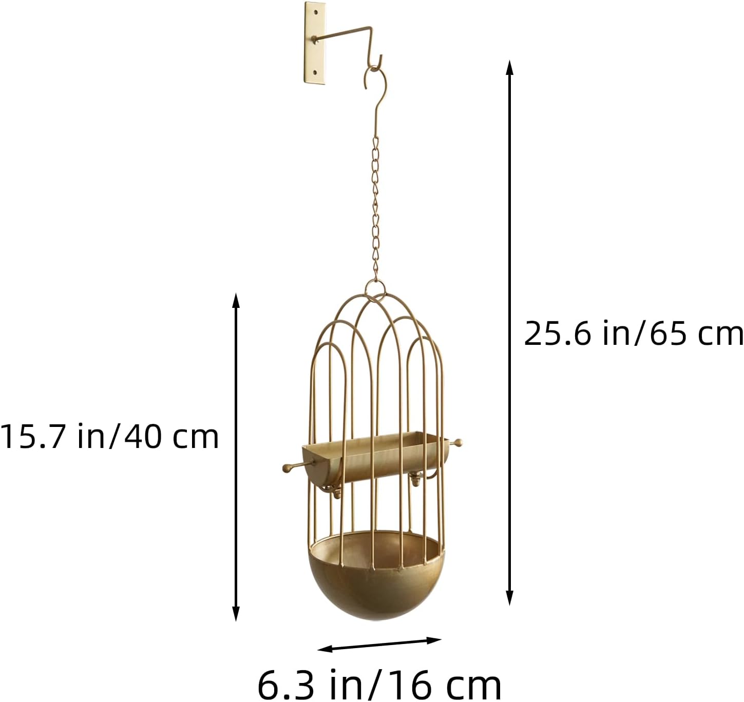 Haing Bird Feeder for Wild Birds, Metal Birdbath for Outdoods Garden Outside (Golden)