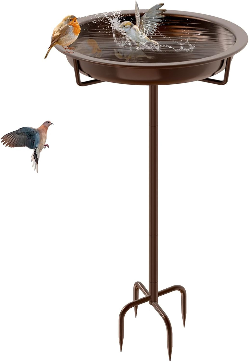 Metal Bird Bath for Outside, 36.2" Height Birdbath Bowl Standing Bird Feeders for Outdoors with 4 Prongs Base Stake, Freestanding Birdfeeders for Garden Yard Lawn Decor (Brown)
