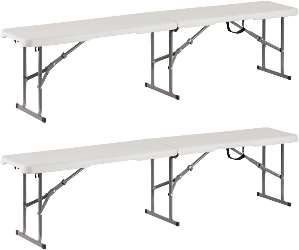 Plastic Folding Bench - Portable Bench Used for Indoor, Outdoor, Picnic, Party, Camping, Dining Seat, Garden Soccer Multipurpose Entertaining Activities, White (2, White, 6 Feet)