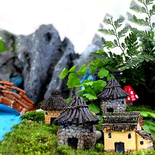 6PCS Fairy Garden Mini House Accessories, Miniature Village Hut Figurine Cottage, DIY Micro Landscape Decor Ornaments, for Bonsai, Succulent Planting, Terrarium, Flower Pots