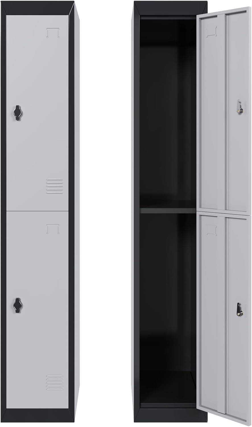 GAOMON Metal Locker, Metal Storage Locker with Shelves and Doors, Perfect for Employees and Students, Ideal for Offices, Schools, Gyms, Homes, and Garages, Assembly Required, Grey & Black