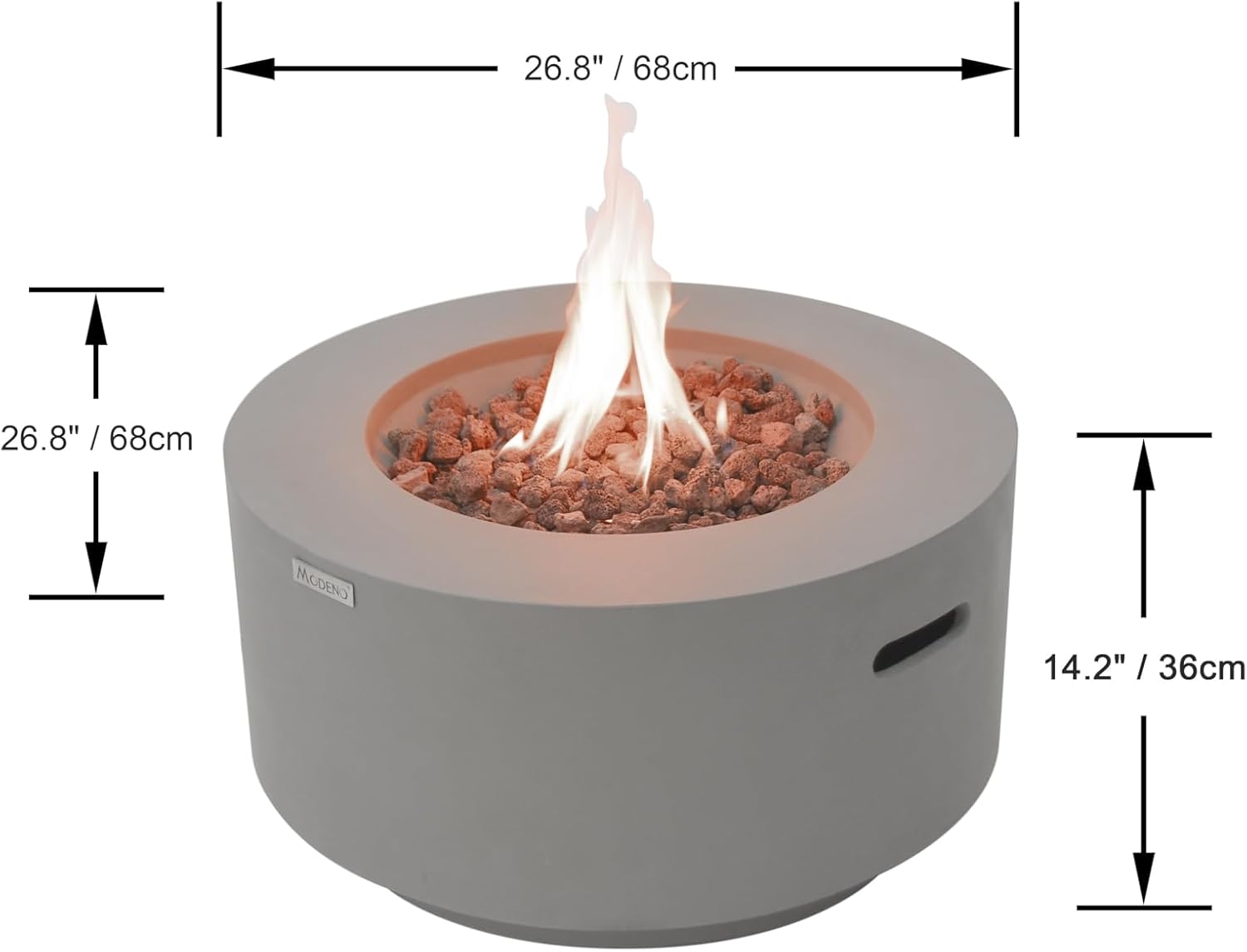 AMS Fireplace | Modeno Waterford Package | Light Gray Liquid Propane Gas Fire Pit Table for Outside Patio Bundle with Tank Cover | Free Ice Bucket & Rubber Mat