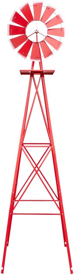 VINGLI 8FT Metal Windmill Ornamental Spinner Backyard Garden Decoration Weather Vane, Heavy Duty Wind Mill w/ 4 Legs Design, Red