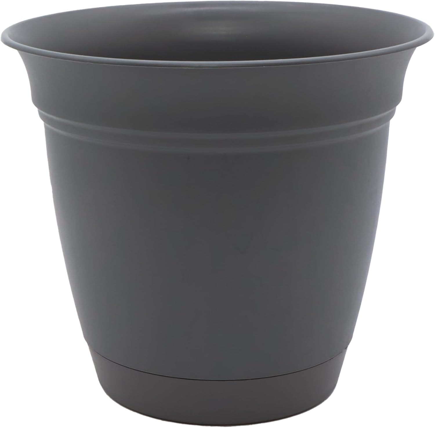 The HC Companies Eclipse Round Planter with Saucer - Outdoor & Indoor Plant Pot with Drainage Holes - Lightweight, UV-Resistant Plastic Pots for Plants, Flowers & Herbs (8" Warm Gray, Pack of 1)