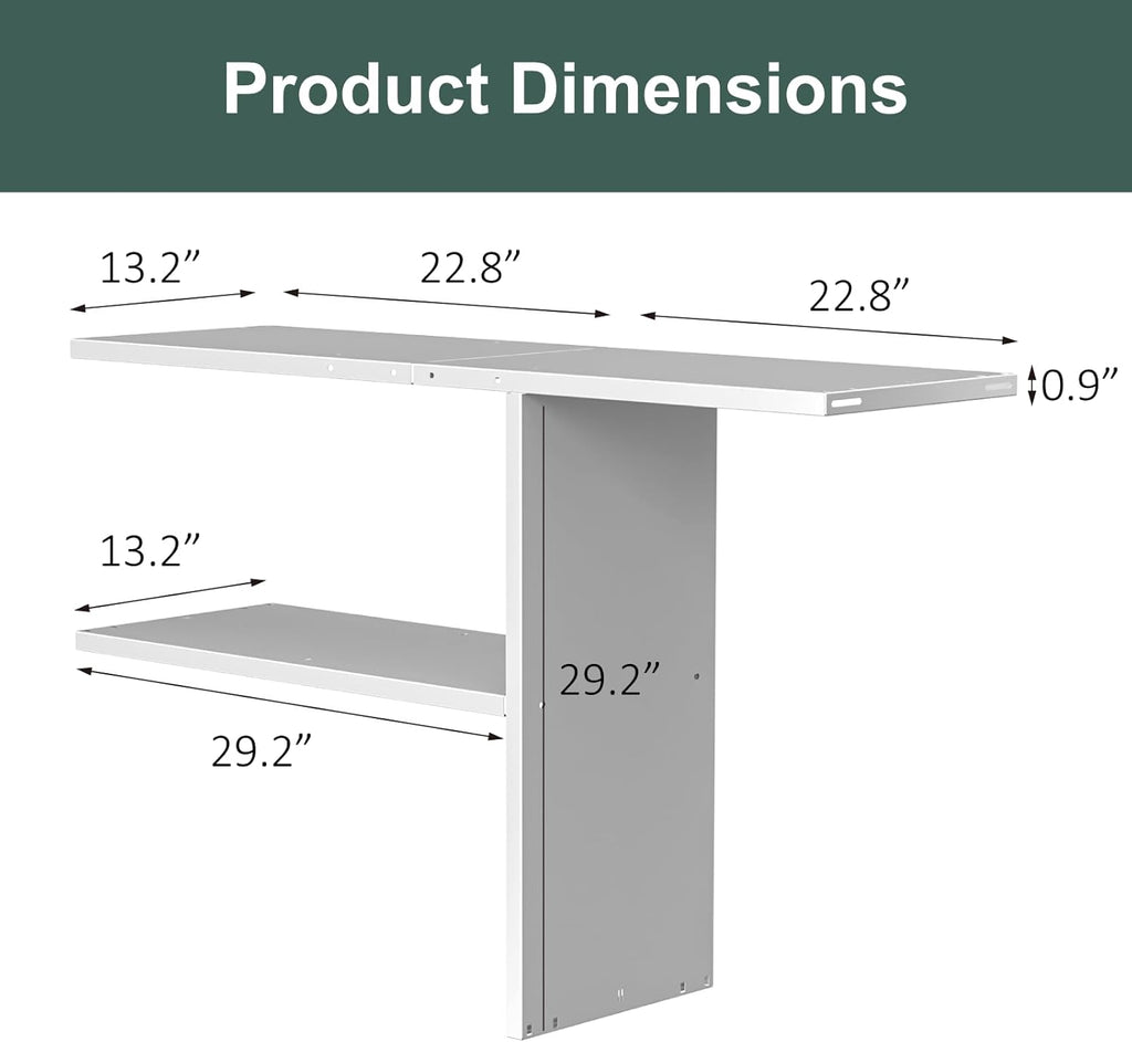 Storage Shed Shelf, Weatherproof Metal Shelf for 30 cuft Tool Cabinet, Ideal for Outdoor Use, with Screw and Nuts Easy Assembly, 45.6''L×13.2''W×30.1H, White