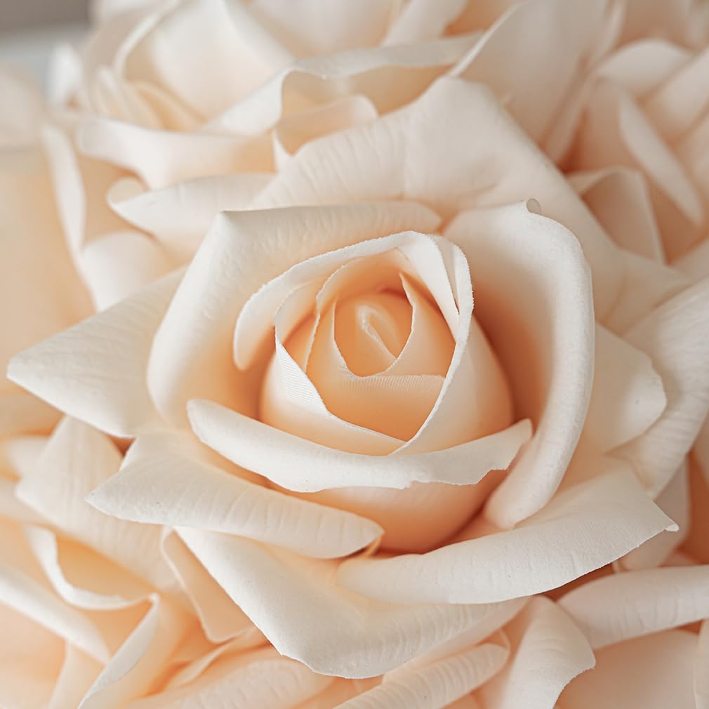 Artificial Roses Single Stem 10pcs Fake Silk Flower Arrangement Bouquet Real Touch for Home Party Wedding Decoration(Champagne)