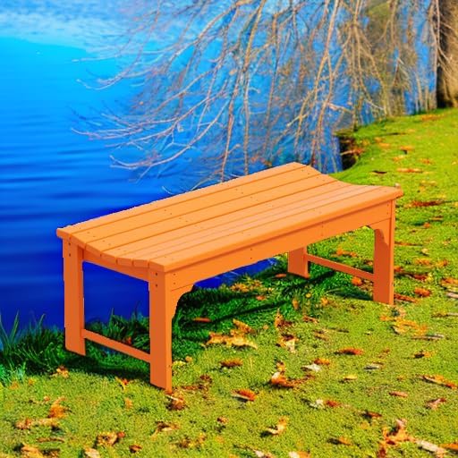 Outdoor Benches Weatherproof, All Weather Resistant Park Bench Poly Lumber Backless Garden Bench Seat for Entryway Front Porch, Orange