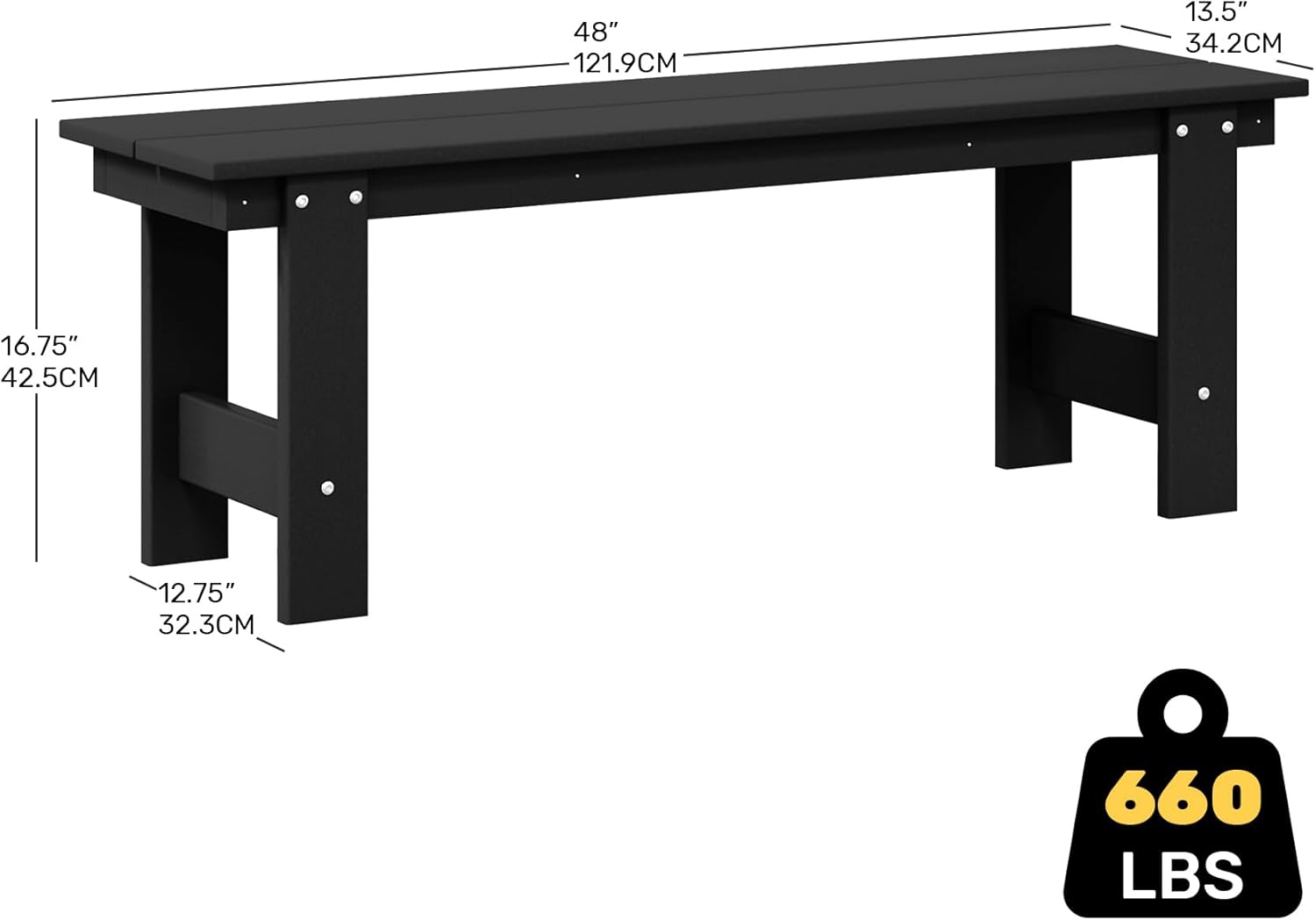 Garden Bench, Front Porch Bench Entryway Park Bench, Patio Backless Garden Seat for Outdoors/Indoor, Low Farmhouse Bench, Black