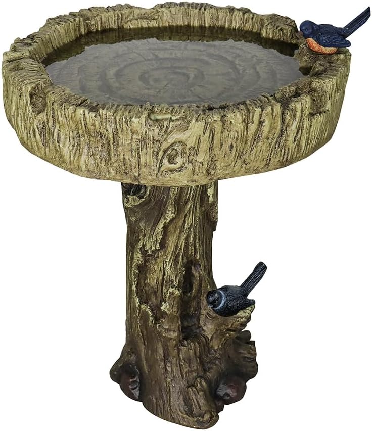 SKYFIRE 24.4” H Fibre Reinforced Concrete Outdoor Garden Bird Bath with Birds, Woodland Tree Trunk Decoration Yard Statue，Pedestal Birdbaths for Outdoors, Garden, Patio, Lawn, Backyard
