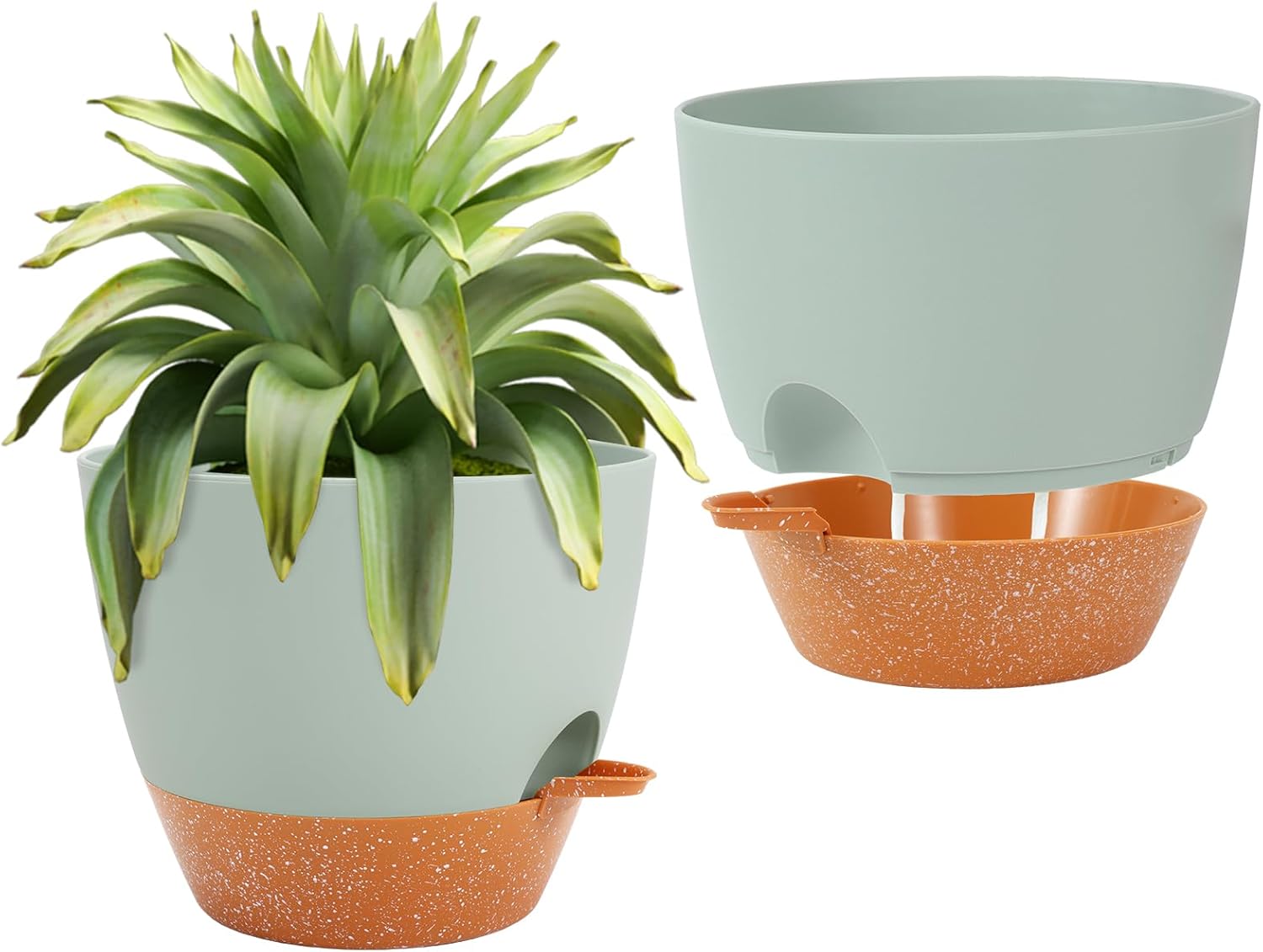 GARDIFE 10 inch Plant Pots,Self Watering Pots, 2 Pack Flower pots, Large Plastic Planters with Deep Reservior and High Drainage Holes for Indoor Outdoor Plants and Flowers, Green