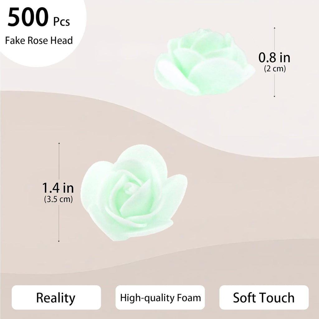 500 Pcs 1.4 Inch Mini Artificial Flowers Head Bulk 5 in 1 Set Faux Foam Fake Small Rose Tiny Baby Flores Bouquet Cake Gift Home Decoration DIY Craft (Aqua Green)