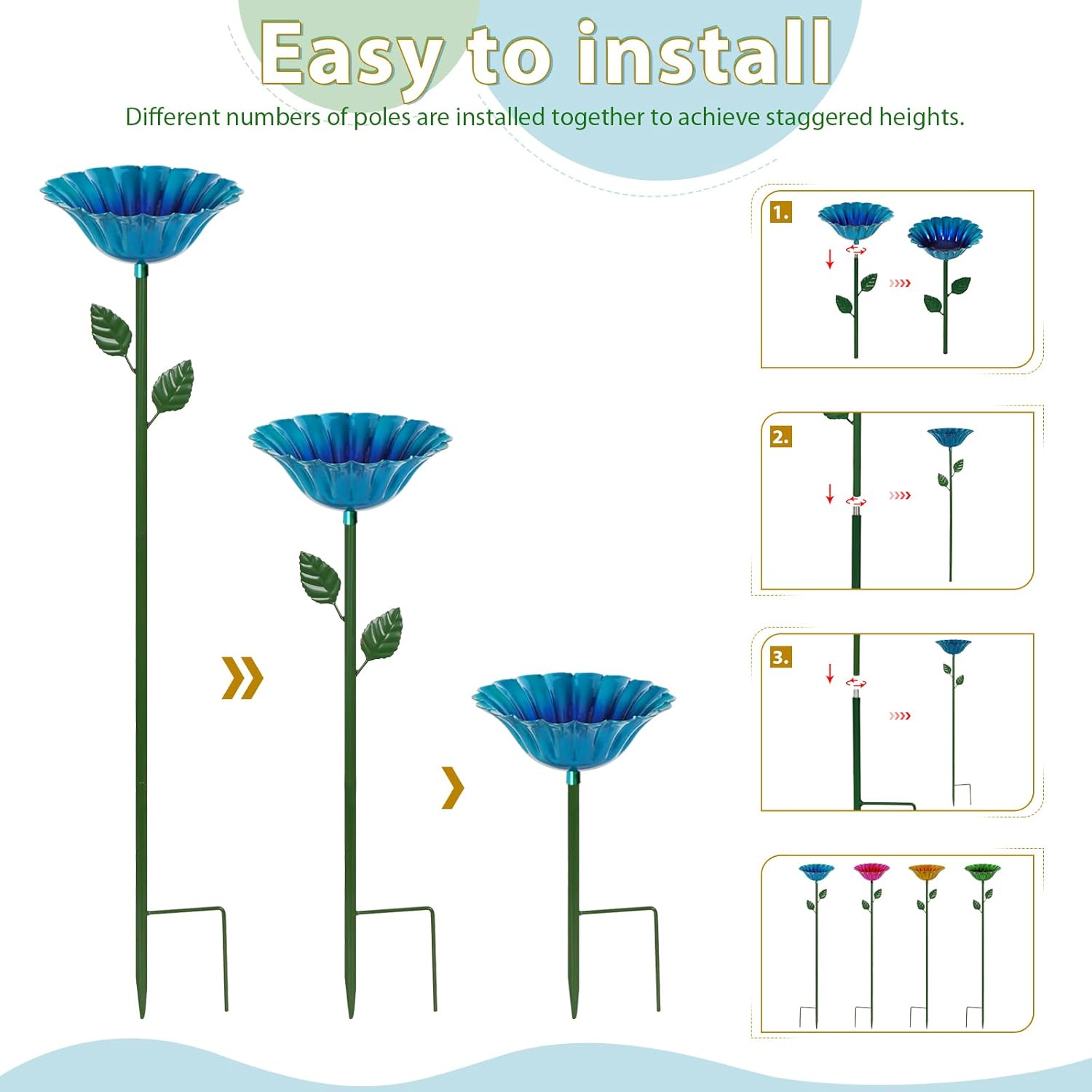 Large Bee Watering Station 4 Pack - Bee Bath for Garden Metal Butterfly Feeders Bowl with 5.32'' Flower Design Bird Bath for Outside Outdoors Garden Decor