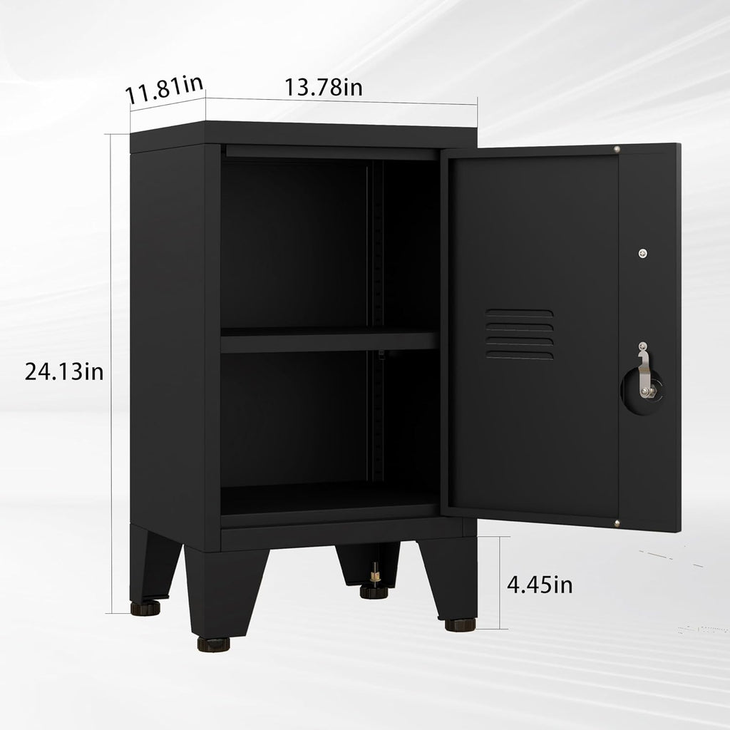 24.4" H Black Metal NightStand Locker Storage Cabinet with 1 Doors, File Cabinet with Shelves, Storage Cabinet with Adjustable Leveling Foot for Home Office Living Room or Bed Room