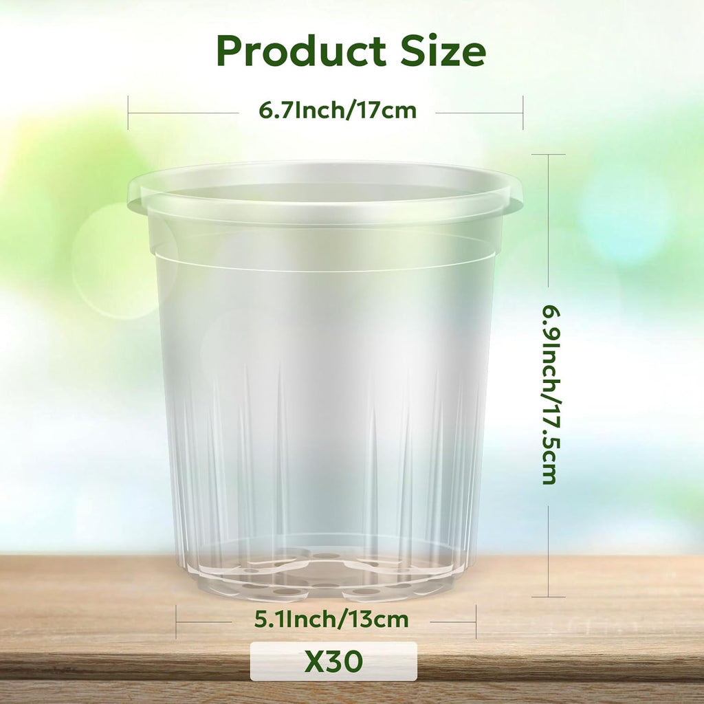 1 Gallon Reinforced Clear Nursery Pots with Drainage Hole, 30 Packs, 6.7 Inch Transparent Pots for Seedlings, Indoor/Outdoor Plants, Veggies, Flowers, and Professional Nursery Use