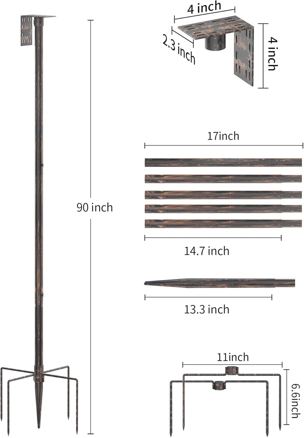 Bird Feeder Pole Stand – 90 Inch Height Feeding Station with 1-Inch Dia Heavy Duty for Hanging Feeders, Bird House Pole Mount Kit for Outdoor, Slip-Fit Connection，Copper Brushed
