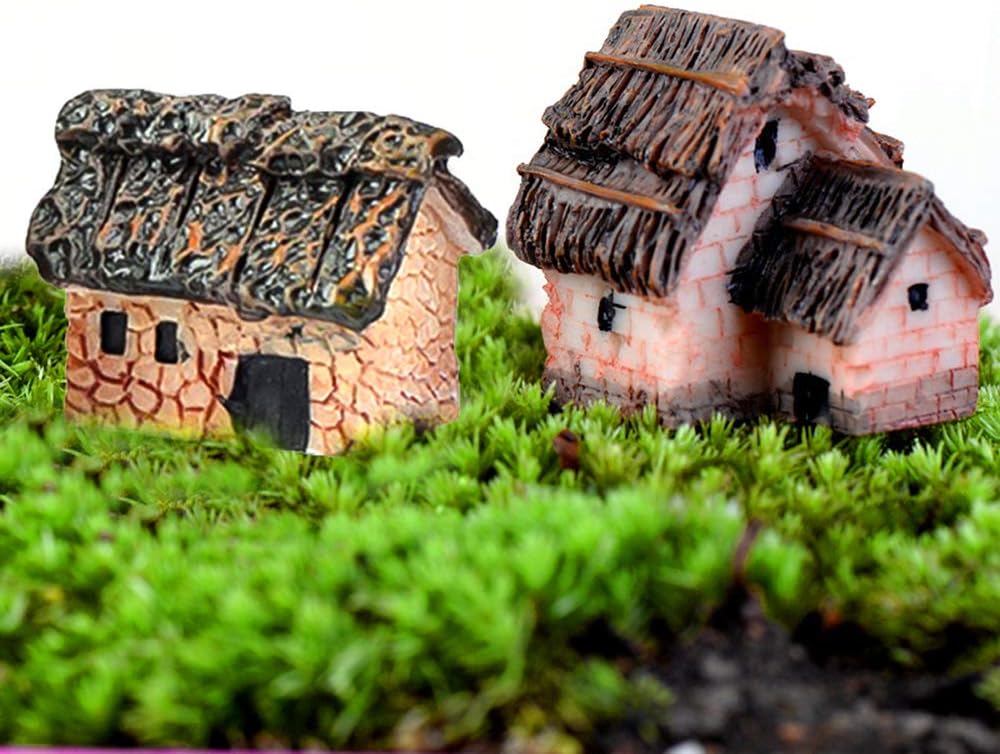 6PCS Fairy Garden Mini House Accessories, Miniature Village Hut Figurine Cottage, DIY Micro Landscape Decor Ornaments, for Bonsai, Succulent Planting, Terrarium, Flower Pots