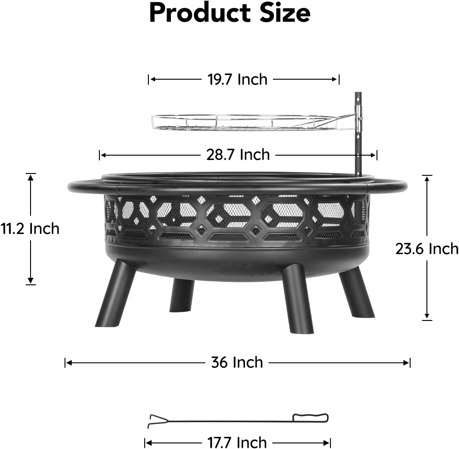 36 Inch Fire Pit, Outdoor Wood Burning Firepit with Removable Grill & Poker, Heavy Duty Metal Round Fireplace,2 in 1 Large Bonfire for Outside,BBQ,Yard,Patio