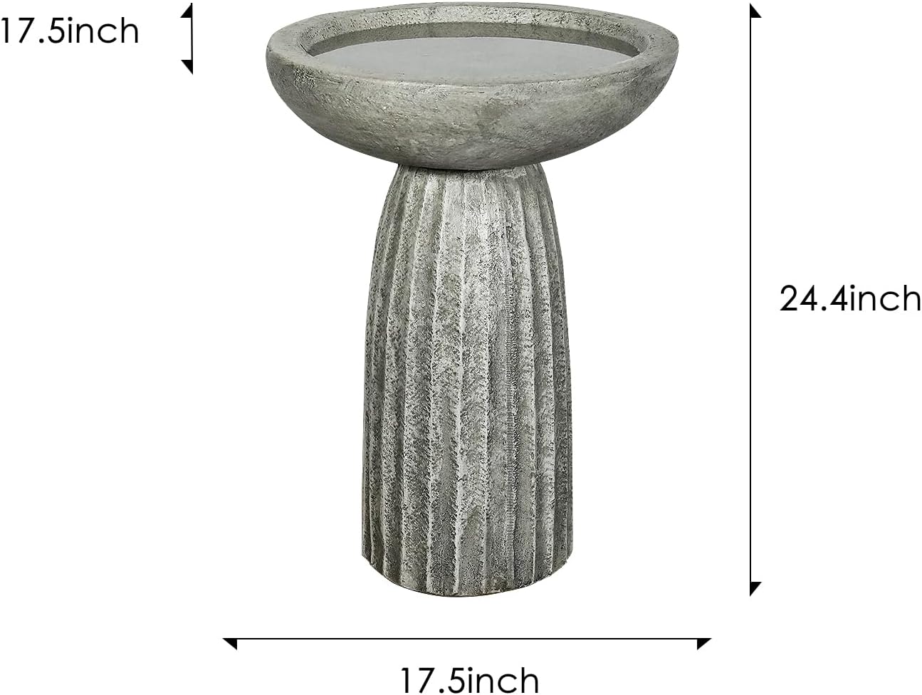 24.4" Tall Outdoor Concrete Bird Bath – Stone-Look Pedestal Birdbath for Garden, Lawn, Yard, and Backyard Décor