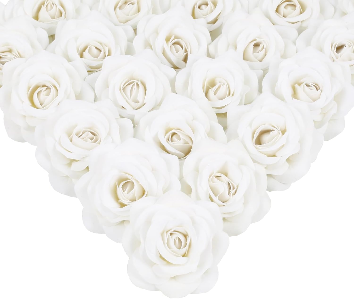 White Roses Artificial Flowers 25pcs Velvet Silk Rose Flowers Heads Fake Rose Flower Head with Stem for DIY Wedding Home Party Baby Shower Decor(White)