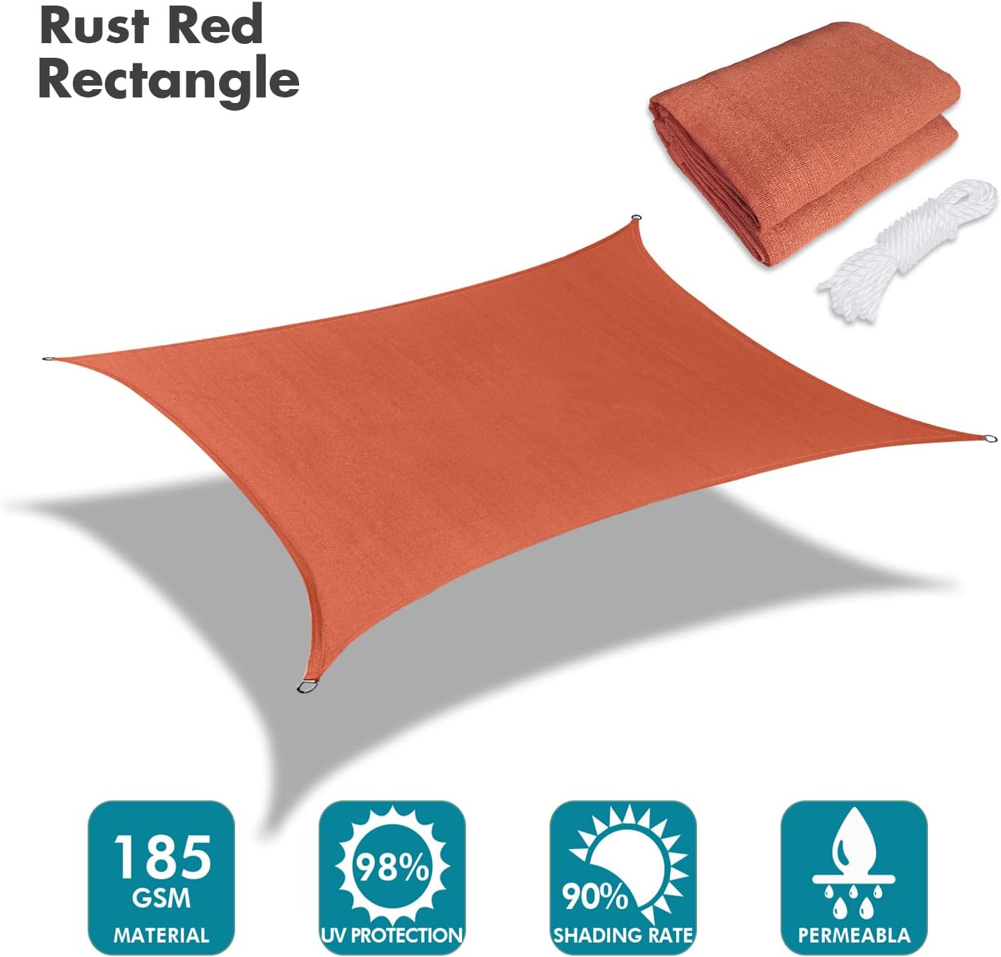 KANAGAWA 9'X15' Rust Red Custom Size Sun Shade Sail Rectangle UV Block Canopy Cover for Patio Backyard Lawn Garden Outdoor (Customized Available)