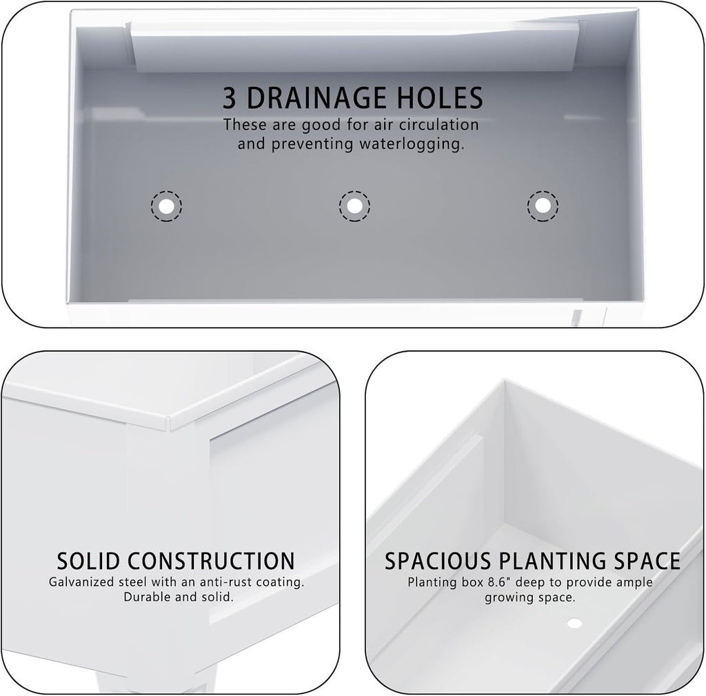 Raised Garden Bed with Low Profile Design Metal Planter Box for Growing Fresh Herbs Vegetables Flowers Succulents&Other Plants for Outdoor Backyard Patio Deck Balcony White