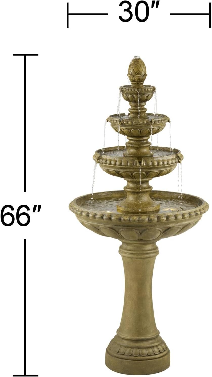Sag Harbor 66" High Large Italian Outdoor Decor Sand Stone Floor Fountain with Light LED Waterfall 4-Tier Standing Basin Water Feature for Outside Garden Patio Yard Backyard Porch - John Timberland