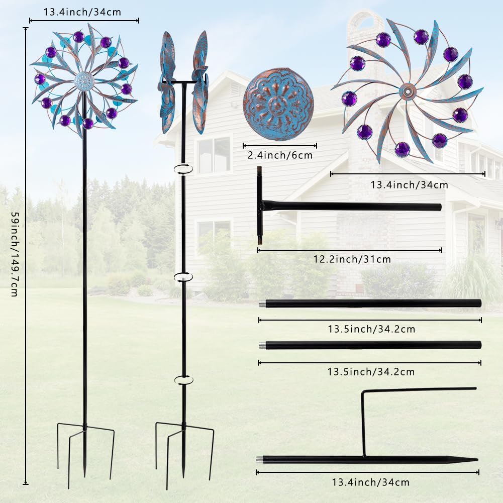 Wind Spinners Outdoor, 59" H*13" W Metal Windmill for Yard Patio Decorations, Kinetic Wind Sculpture Dual Direction for Lawn Ornaments