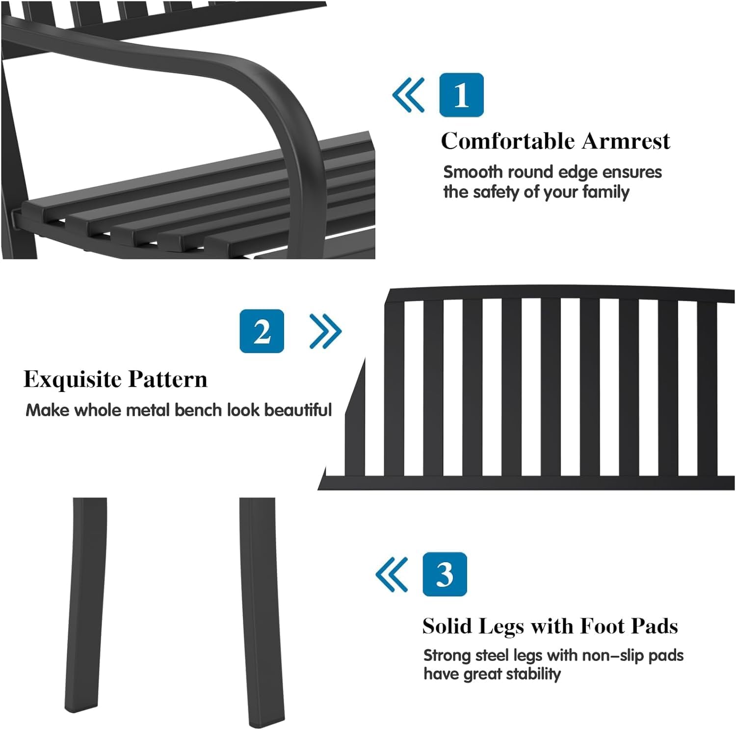 On Shine 50'' Outdoor Bench Weatherproof, Cast Iron All Metal Frame Garden Bench, Anti-Rust Patio Park Bench Clearance for Front Porch, Yard, Lawn, Deck
