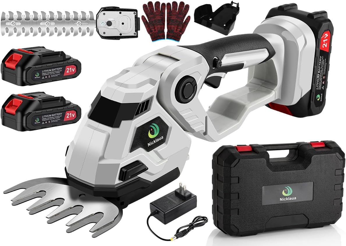 Cordless Hedge Trimmer,2 in 1 Cordless Grass Shear & Hedge Shear/Shrubbery Trimmer with Dual-Action Blade Cutting Capacity,Hedge Shear with 2 PCS Rechargeable Battery and Charger for Garden,Lawn