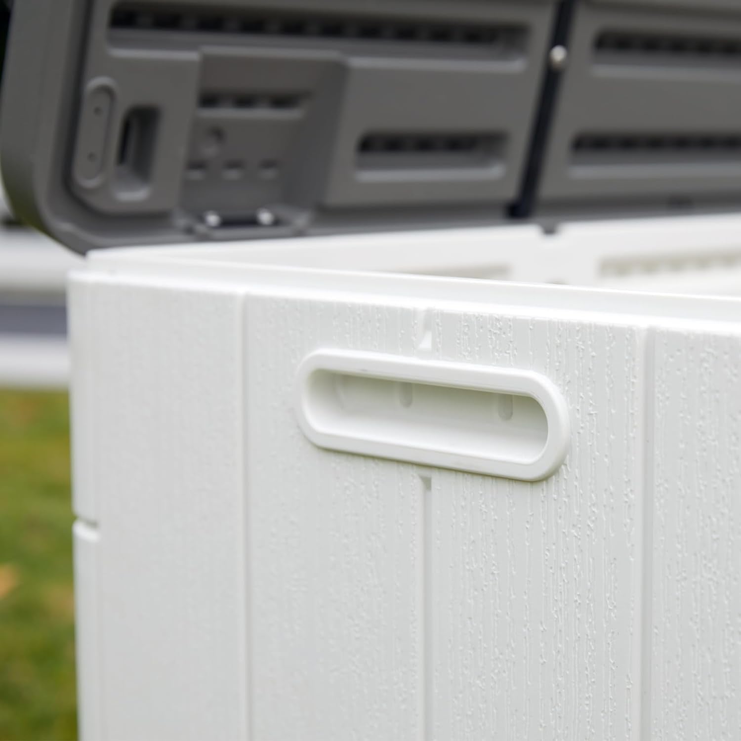 Heavy-Duty 100 Gallon Outdoor Storage Box - Waterproof Deck Box & Large Storage Bin for Patio/Pool, All-Weather Resin Chest with Lock, UV-Resistant, Alpine White