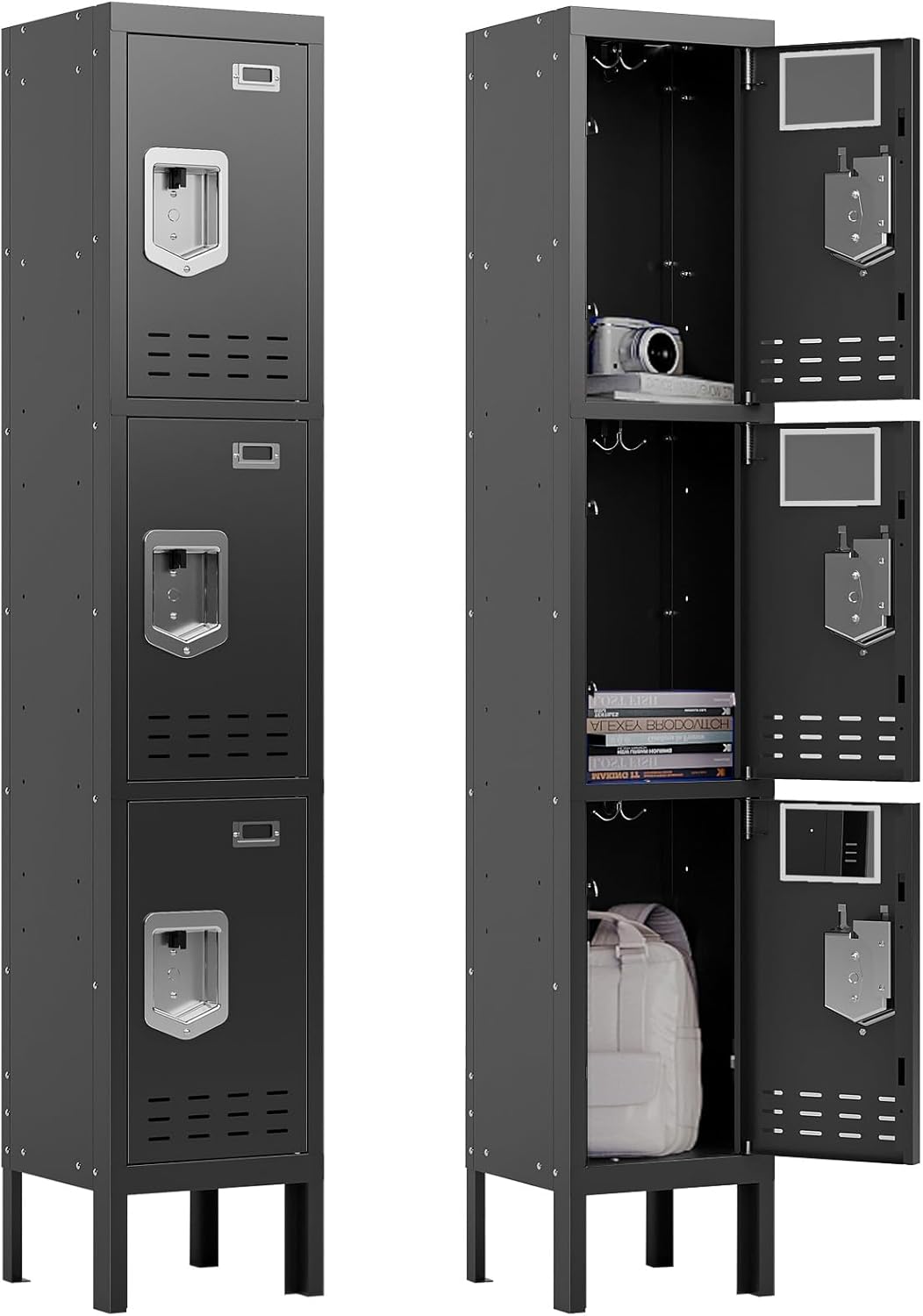 Metal Lockers - 66" Height Steel Lockers for Employees with 3 Door Storage Locker with Card Slot for Employees Gym School Home Office Garage - Assembly Required