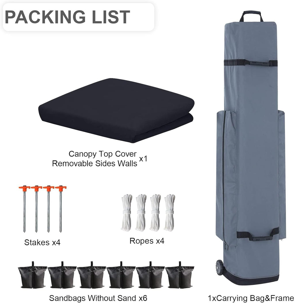 10x20 pop up Canopy, Eazy up Outdoor Patio Canopy Tent with sidewalls, Heavy Duty Commercial Instant Tent with Sand Bags for Deck, Party, Camping, Backyard, Playground, Black