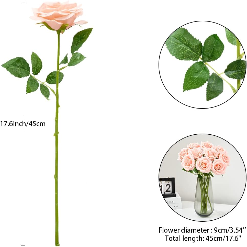 Artificial Rose 10pcs Open Flower Bouquet Faux Rose Stems for Wedding Arrangement, Bridal Bouquet, Centerpiece, Fake Faux Silk Flowers (Coral Peach)