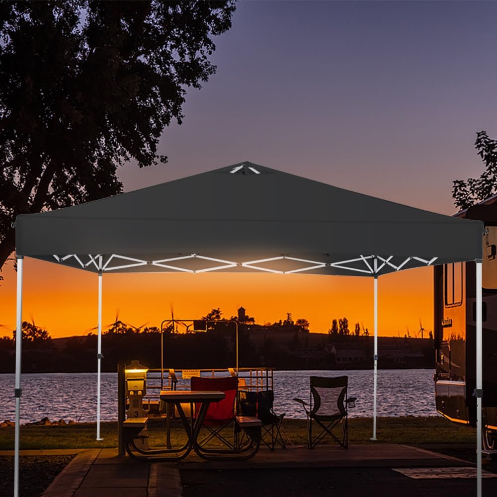 10x10 Pop Up Canopy Tent – One-Person Setup, Waterproof & UV-Blocking, Heavy-Duty Steel Frame, Wheeled Bag & Sandbags – Outdoor Shade for Beach, Camping, Backyard, Tailgate, Events (Black)