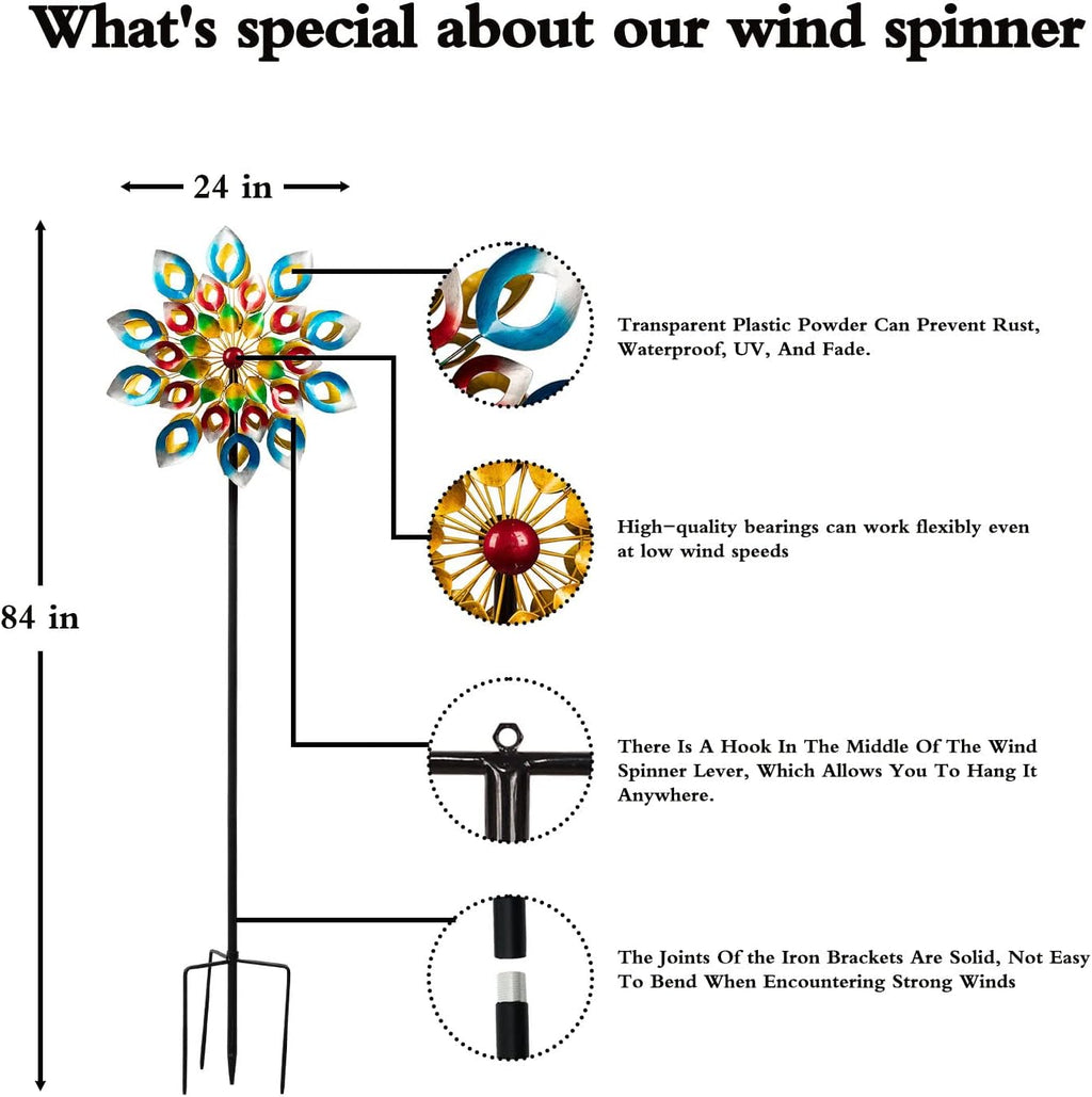 Metal Wind Spinner, 84 inch Large Outdoor Wind Spinners for Yard and Garden, Colorful Decor, Gift for Family Friends